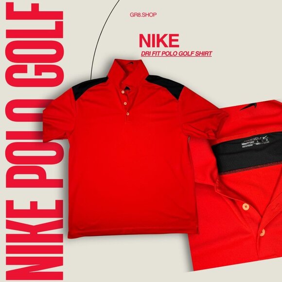 Nike Golf Dri-Fit Red & Black Short Sleeve Polo Shirt Mens L - Picture 1 of 5